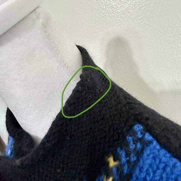 Vintage Plaid Wool Cardigan Sweater Medium 80s Womens Warm Blue Black Yellow - Picture 11 of 13